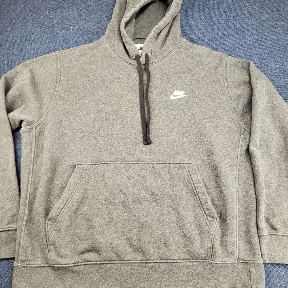 Nike Mens Sportswear Club Fleece Hoodie Charcoal Grey Embroidered Logo Large